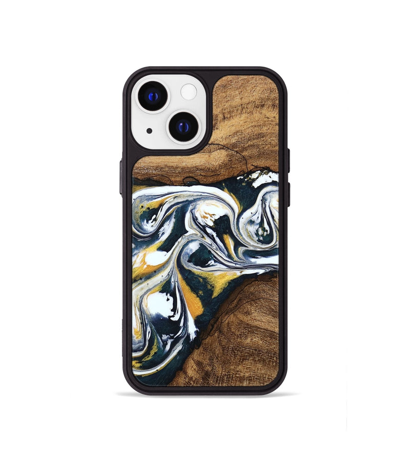 iPhone 13 mini Wood Phone Case - Aylin (Teal & Gold, 746089)