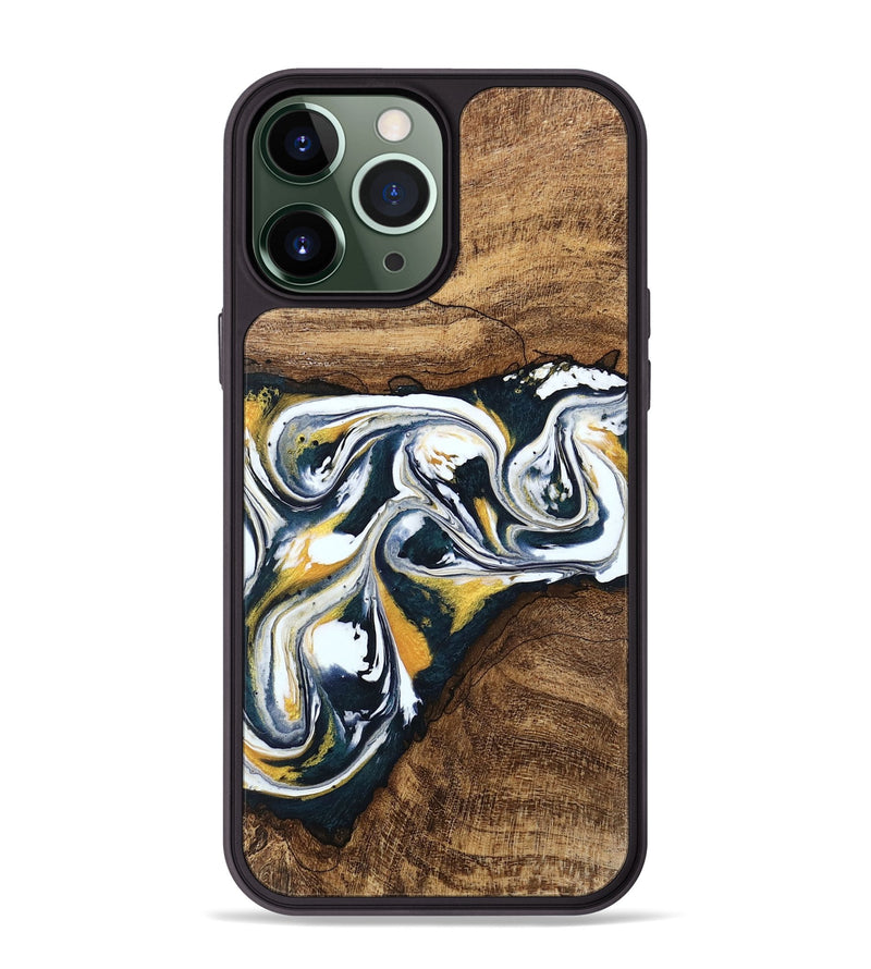 iPhone 13 Pro Max Wood Phone Case - Aylin (Teal & Gold, 746089)