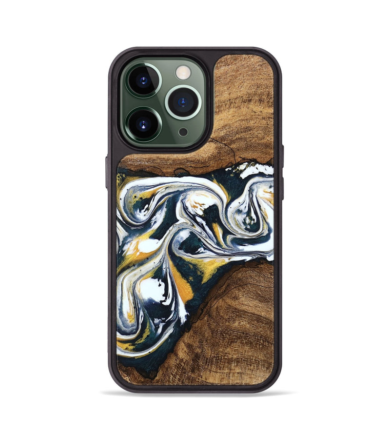 iPhone 13 Pro Wood Phone Case - Aylin (Teal & Gold, 746089)