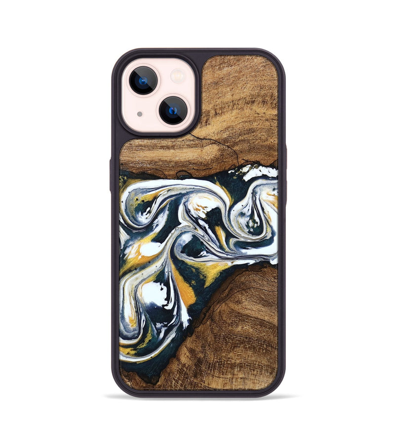 iPhone 14 Wood Phone Case - Aylin (Teal & Gold, 746089)