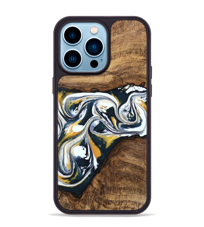 iPhone 14 Pro Max Wood Phone Case - Aylin (Teal & Gold, 746089)