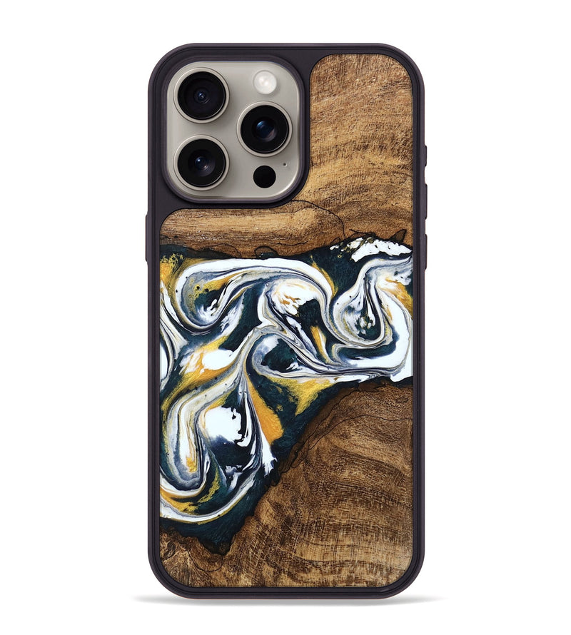 iPhone 15 Pro Max Wood Phone Case - Aylin (Teal & Gold, 746089)