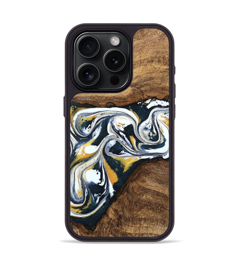 iPhone 15 Pro Wood Phone Case - Aylin (Teal & Gold, 746089)