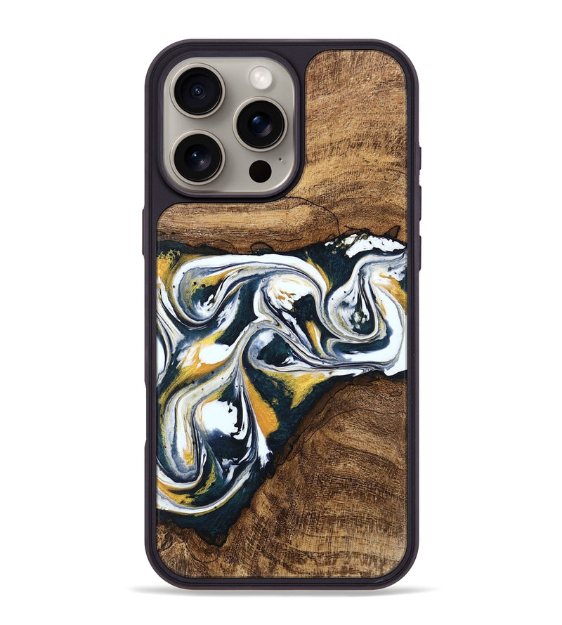 iPhone 16 Pro Max Wood Phone Case - Aylin (Teal & Gold, 746089)