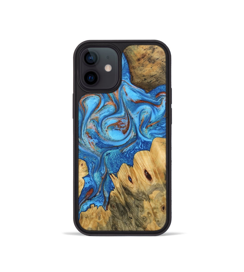 iPhone 12 mini Wood Phone Case - Iris (Teal & Gold, 746091)