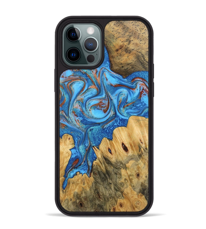 iPhone 12 Pro Max Wood Phone Case - Iris (Teal & Gold, 746091)