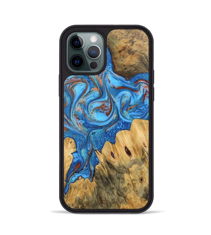 iPhone 12 Pro Wood Phone Case - Iris (Teal & Gold, 746091)