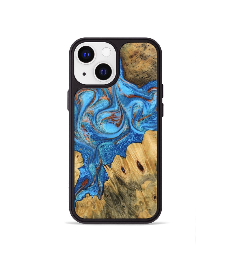 iPhone 13 mini Wood Phone Case - Iris (Teal & Gold, 746091)