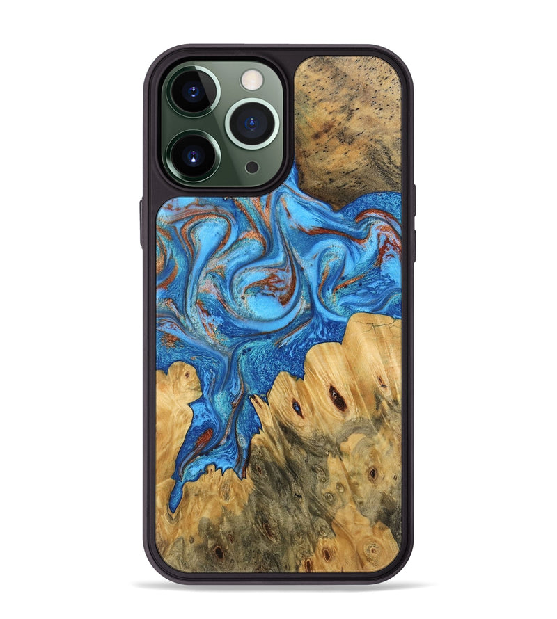 iPhone 13 Pro Max Wood Phone Case - Iris (Teal & Gold, 746091)