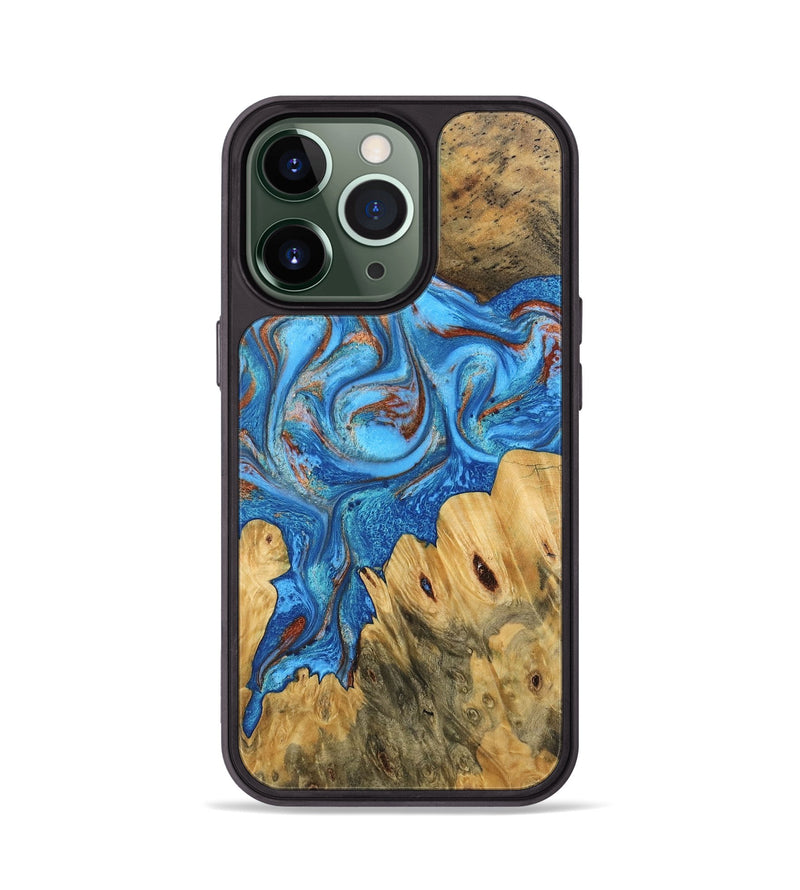 iPhone 13 Pro Wood Phone Case - Iris (Teal & Gold, 746091)