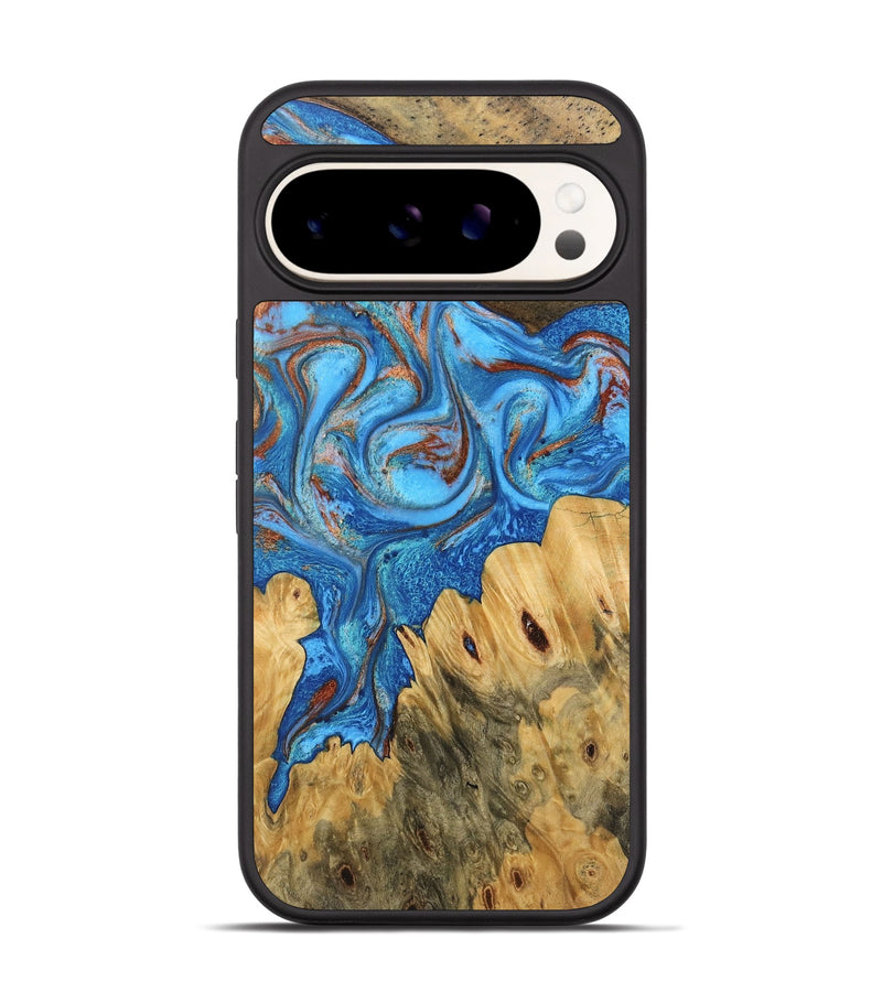 Pixel 9 Wood Phone Case - Iris (Teal & Gold, 746091)