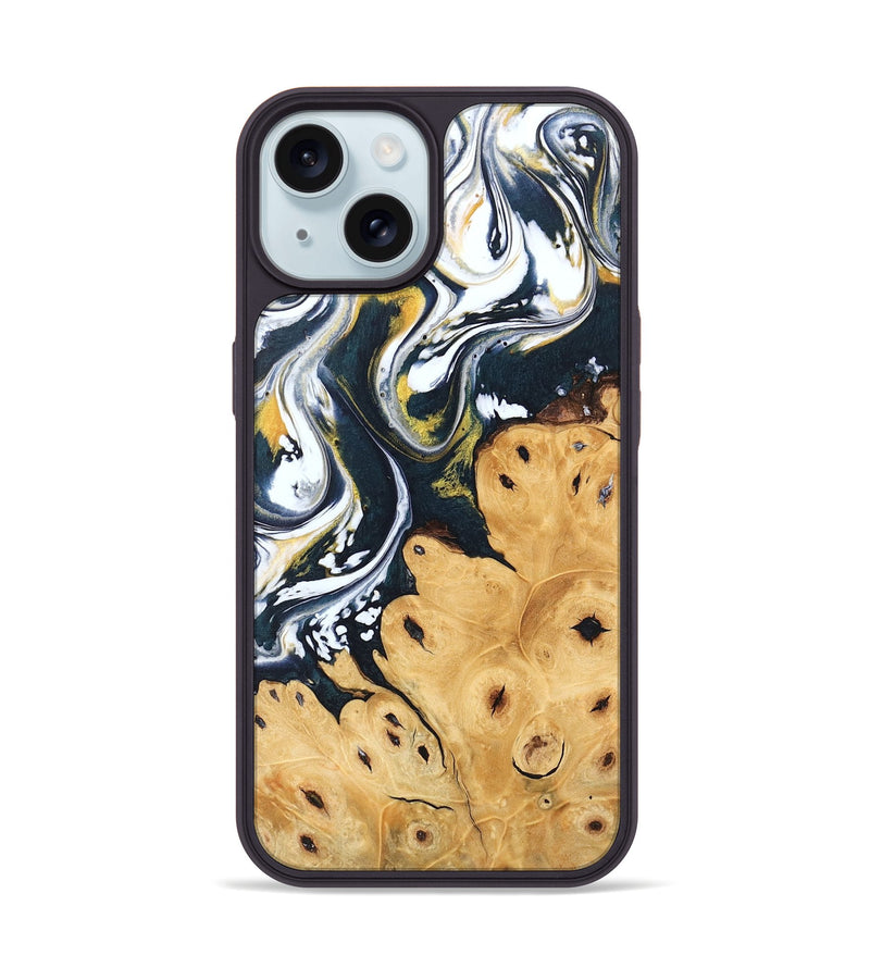 iPhone 15 Wood Phone Case - Journee (Teal & Gold, 746093)