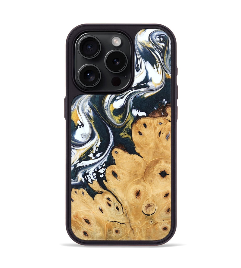 iPhone 15 Pro Wood Phone Case - Journee (Teal & Gold, 746093)