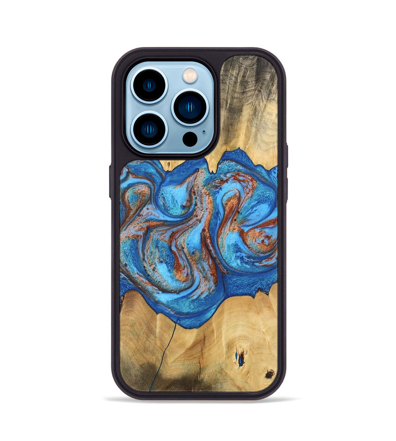 iPhone 14 Pro Wood Phone Case - Barry (Teal & Gold, 746094)