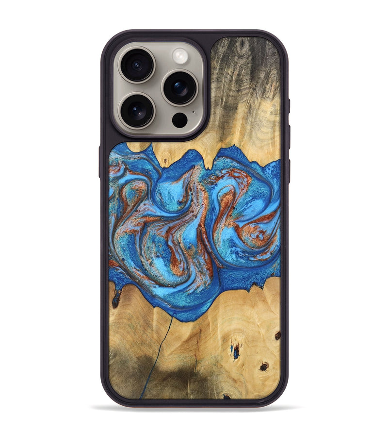 iPhone 15 Pro Max Wood Phone Case - Barry (Teal & Gold, 746094)