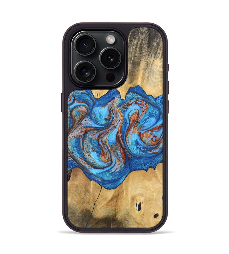 iPhone 15 Pro Wood Phone Case - Barry (Teal & Gold, 746094)