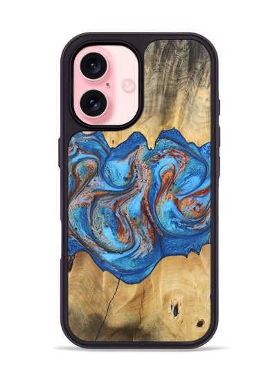 iPhone 16 Wood Phone Case - Barry (Teal & Gold, 746094)