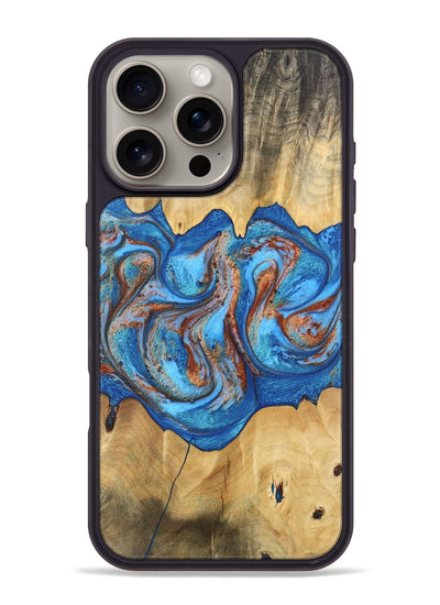 iPhone 16 Pro Max Wood Phone Case - Barry (Teal & Gold, 746094)