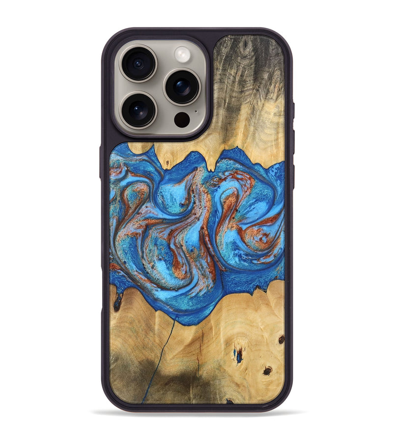 iPhone 16 Pro Max Wood Phone Case - Barry (Teal & Gold, 746094)