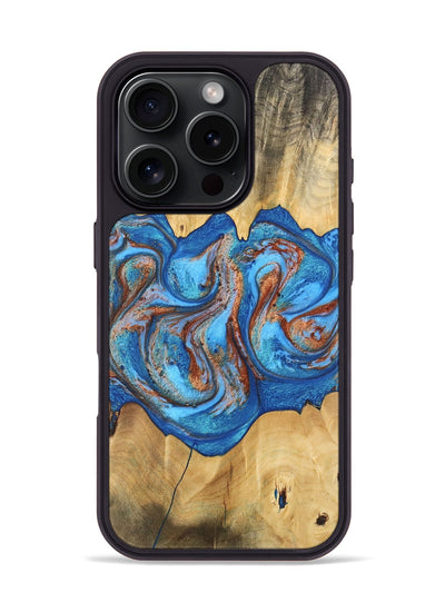 iPhone 16 Pro Wood Phone Case - Barry (Teal & Gold, 746094)