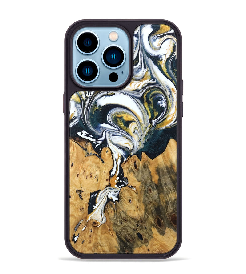 iPhone 14 Pro Max Wood Phone Case - Otis (Teal & Gold, 746097)