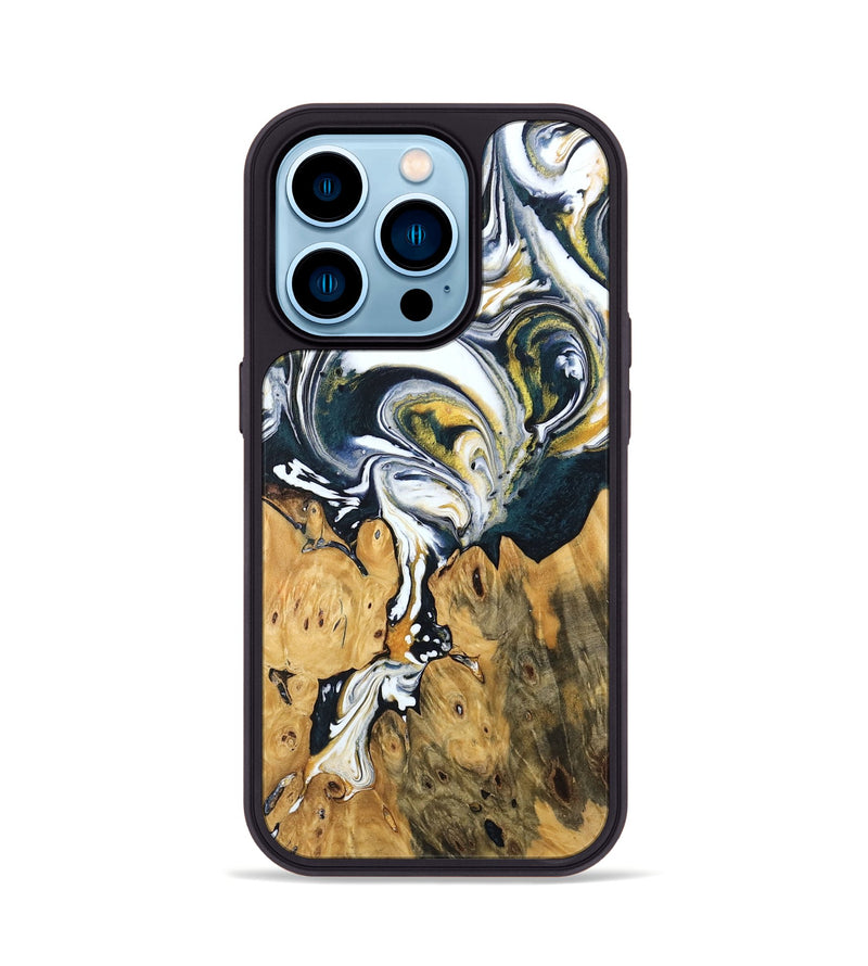 iPhone 14 Pro Wood Phone Case - Otis (Teal & Gold, 746097)