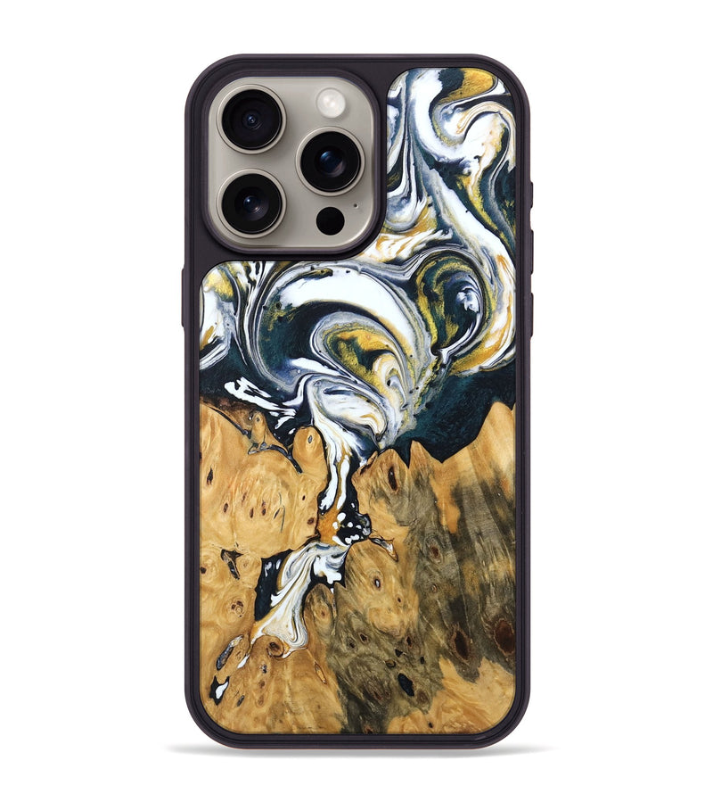 iPhone 15 Pro Max Wood Phone Case - Otis (Teal & Gold, 746097)