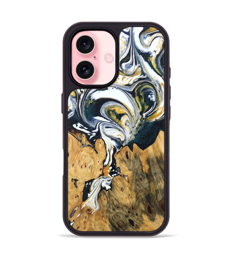 iPhone 16 Wood Phone Case - Otis (Teal & Gold, 746097)