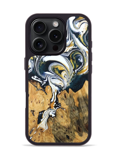 iPhone 16 Pro Wood Phone Case - Otis (Teal & Gold, 746097)