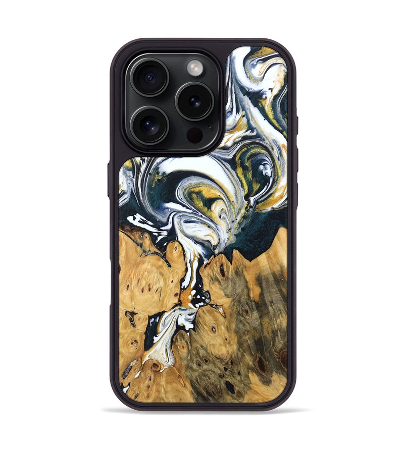 iPhone 16 Pro Wood Phone Case - Otis (Teal & Gold, 746097)