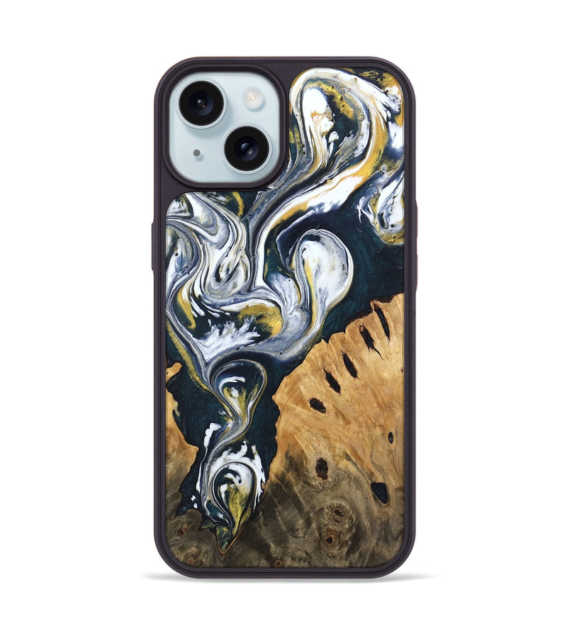 iPhone 15 Wood Phone Case - Ethyl (Black & White, 746099)