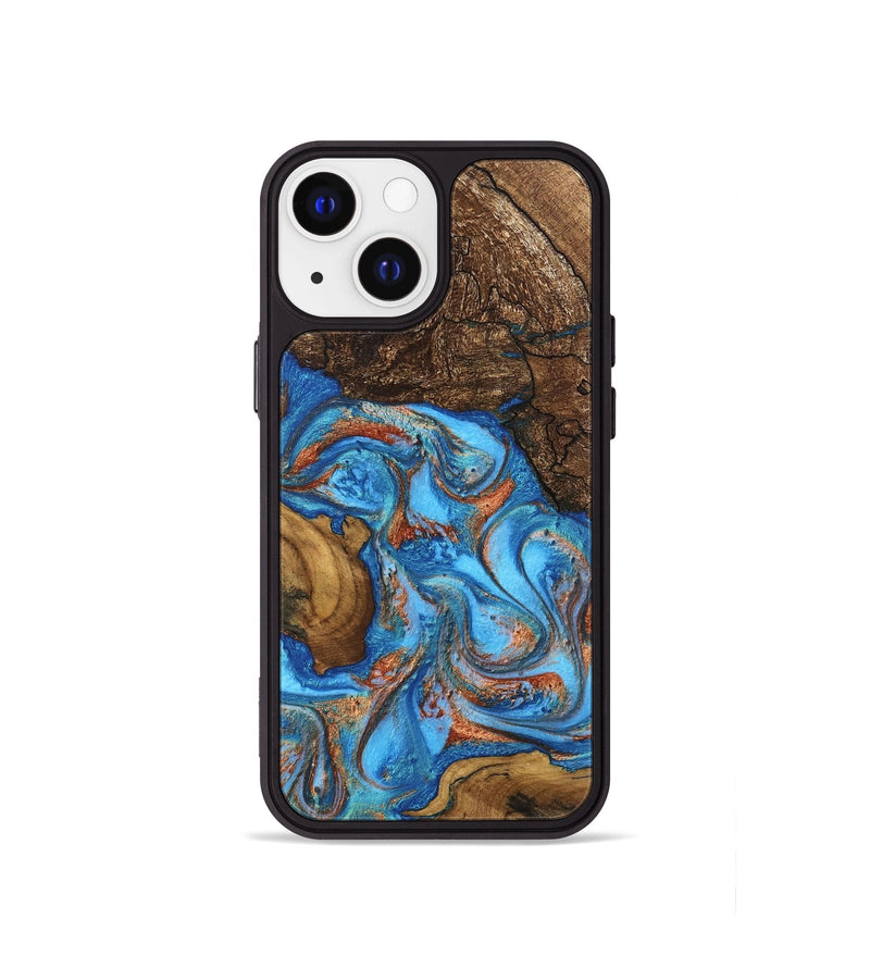 iPhone 13 mini Wood Phone Case - Dorthy (Teal & Gold, 746100)