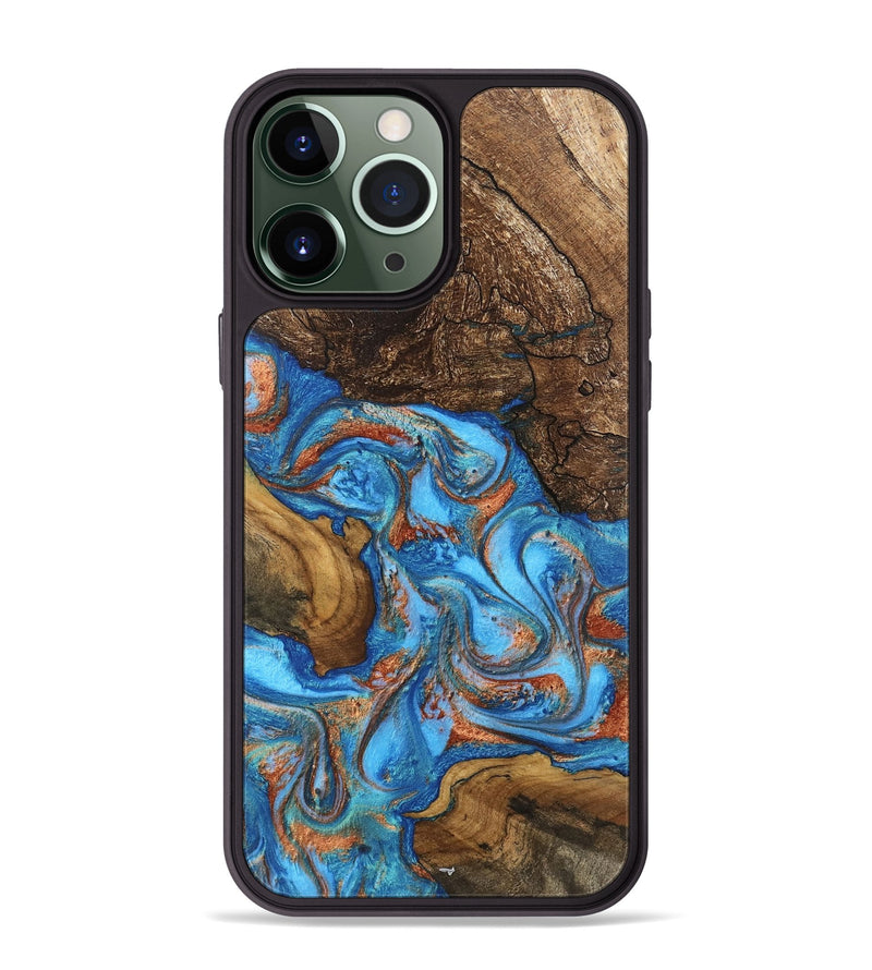 iPhone 13 Pro Max Wood Phone Case - Dorthy (Teal & Gold, 746100)