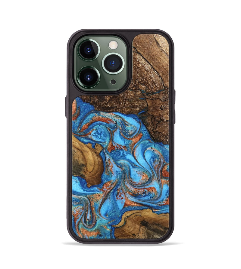 iPhone 13 Pro Wood Phone Case - Dorthy (Teal & Gold, 746100)