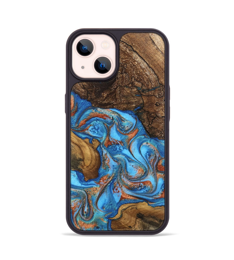 iPhone 14 Wood Phone Case - Dorthy (Teal & Gold, 746100)