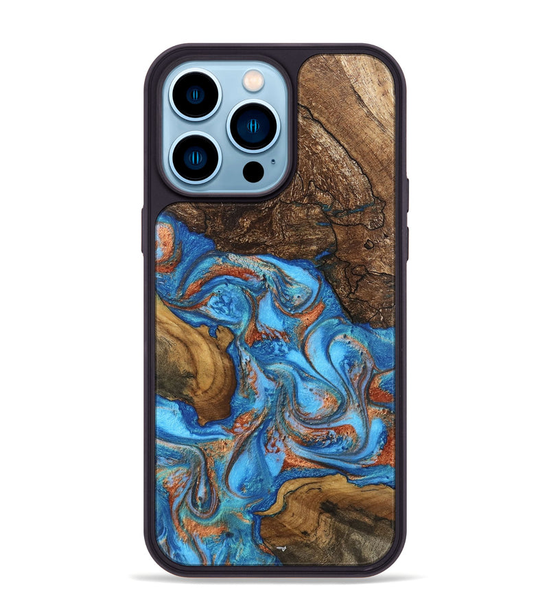 iPhone 14 Pro Max Wood Phone Case - Dorthy (Teal & Gold, 746100)