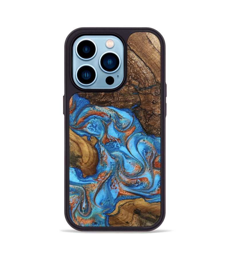 iPhone 14 Pro Wood Phone Case - Dorthy (Teal & Gold, 746100)