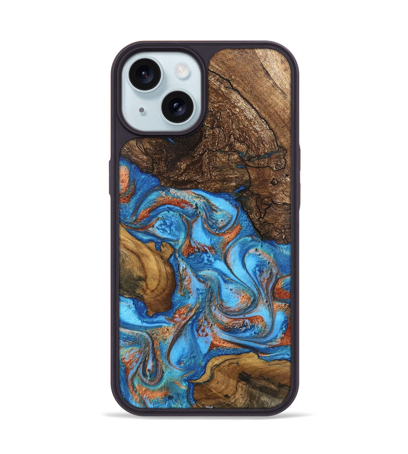 iPhone 15 Wood Phone Case - Dorthy (Teal & Gold, 746100)