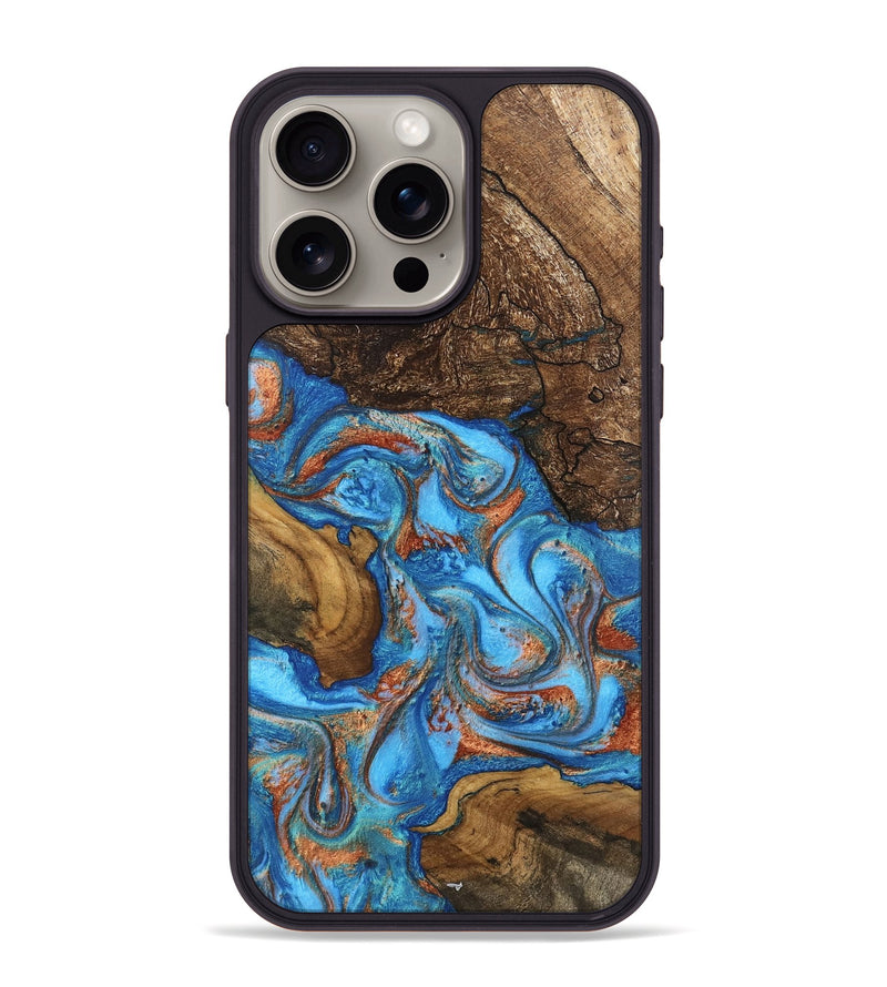 iPhone 15 Pro Max Wood Phone Case - Dorthy (Teal & Gold, 746100)