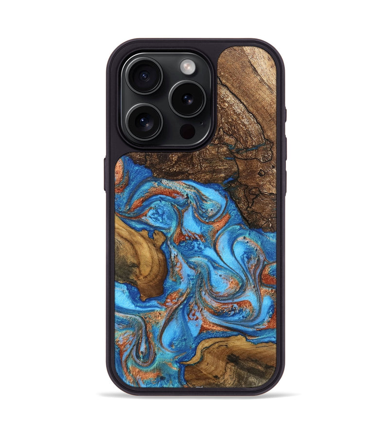 iPhone 15 Pro Wood Phone Case - Dorthy (Teal & Gold, 746100)