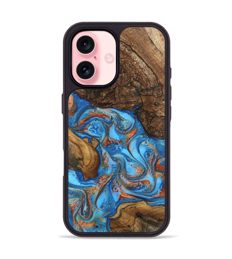 iPhone 16 Wood Phone Case - Dorthy (Teal & Gold, 746100)