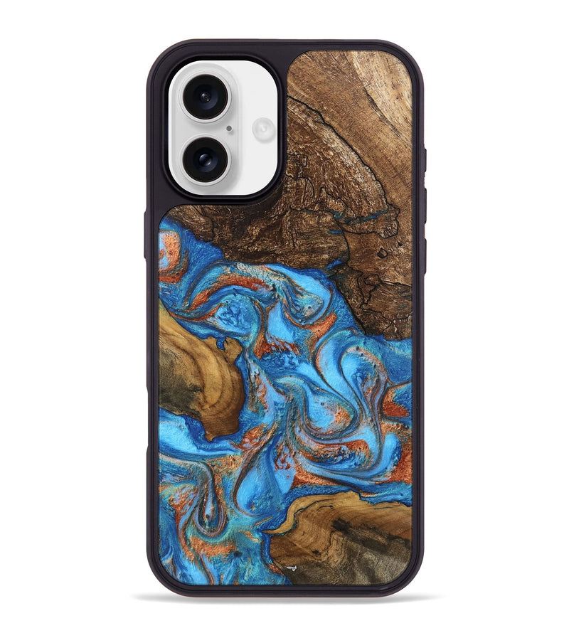 iPhone 16 Plus Wood Phone Case - Dorthy (Teal & Gold, 746100)