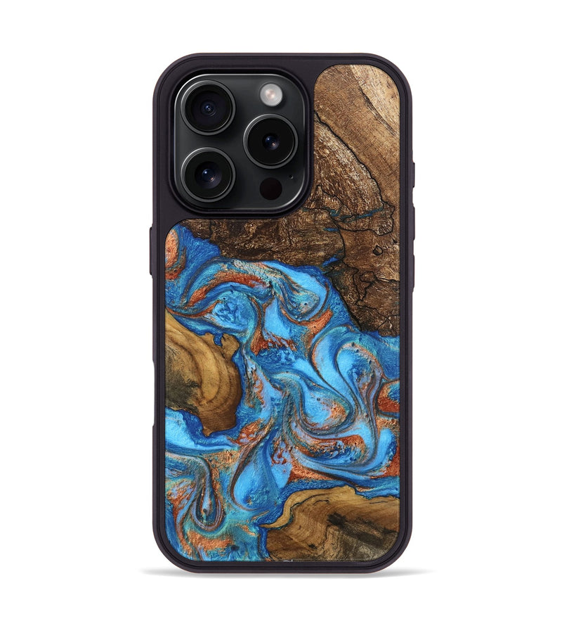 iPhone 16 Pro Wood Phone Case - Dorthy (Teal & Gold, 746100)