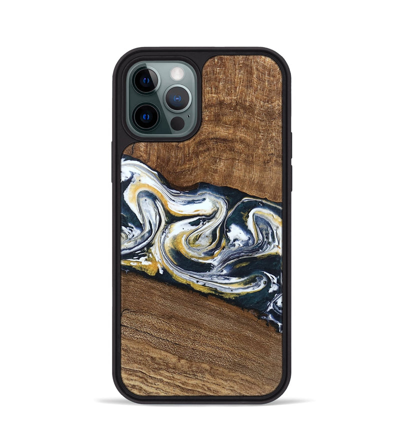 iPhone 12 Pro Wood Phone Case - Mariyah (Teal & Gold, 746104)