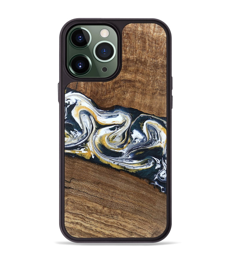 iPhone 13 Pro Max Wood Phone Case - Mariyah (Teal & Gold, 746104)