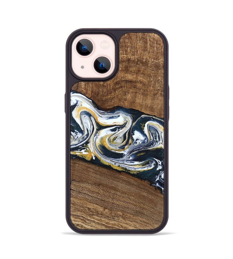 iPhone 14 Wood Phone Case - Mariyah (Teal & Gold, 746104)