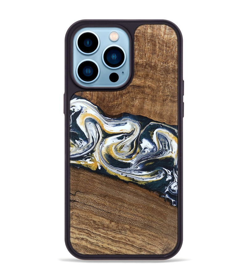 iPhone 14 Pro Max Wood Phone Case - Mariyah (Teal & Gold, 746104)