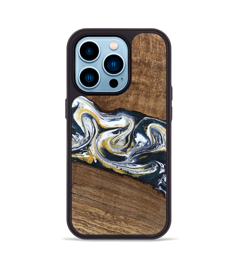 iPhone 14 Pro Wood Phone Case - Mariyah (Teal & Gold, 746104)