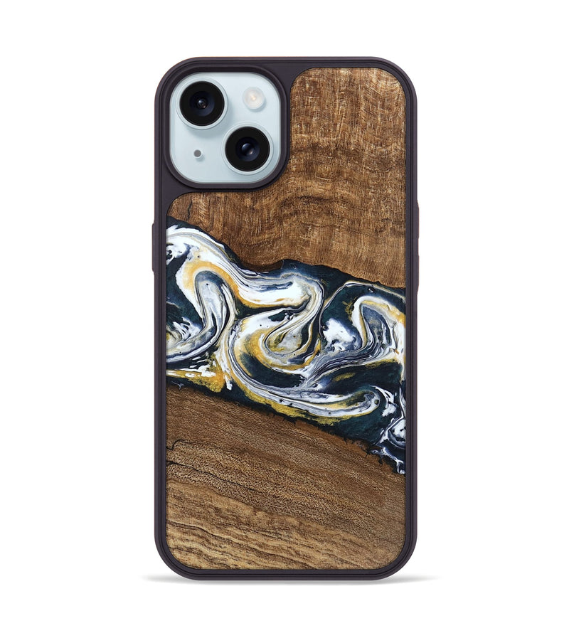 iPhone 15 Wood Phone Case - Mariyah (Teal & Gold, 746104)