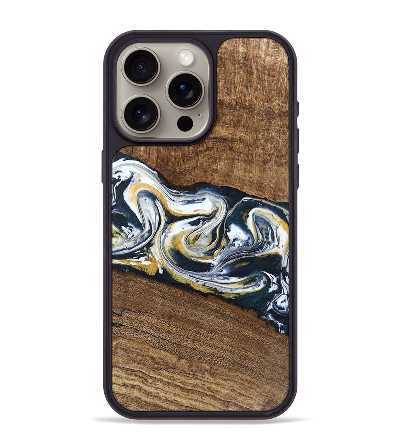 iPhone 15 Pro Max Wood Phone Case - Mariyah (Teal & Gold, 746104)